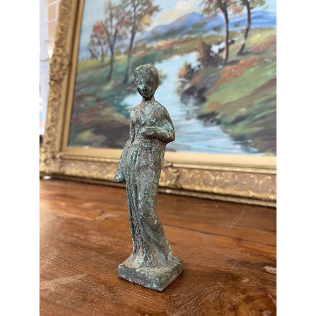 Mid-Century Modern 1970s Figurine of a Standing Female Figure in Classical Style With Aged Patina For Sale - Image 3 of 10