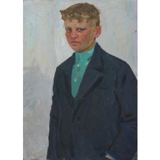 Ukrainian Portrait Painting: Young Man, Soviet Art, 1977 70-50 For Sale