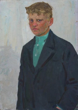 Ukrainian Portrait Painting: Young Man, Soviet Art, 1977 70-50