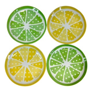 Coastal Boho Chic Lemon-Lime Appetizer or Desert Plates - Set of 4. For Sale