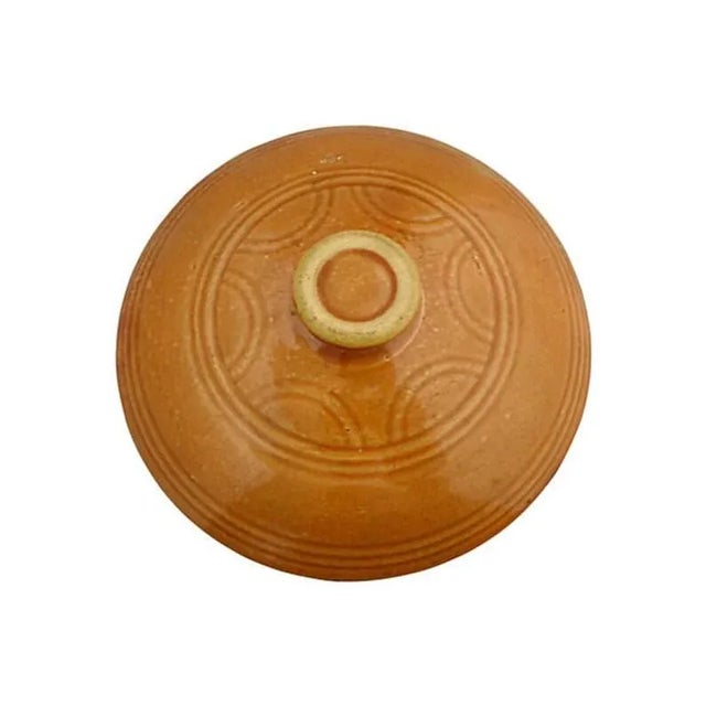 Vintage Stoneware lidded Bowl 9.5"D X 8.5"H , Makers mark reads" Watt Pottery Oven Ware USA 7 " Very good condition.