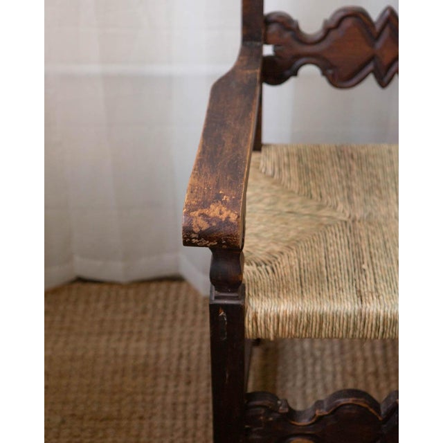 1960s Mexican Brutalist Wood and Rush Ladderback Dining Chairs - Set of 6 For Sale - Image 9 of 18