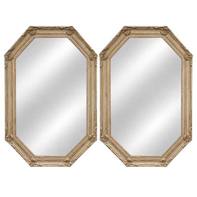 Mid-Century French Provincial Style Painted Gray & Gilt Carved Mirrors - Pair For Sale - Image 9 of 9