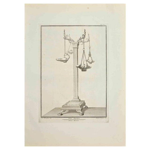 Giovanni Elia Morghen, Ancient Roman Fresco Herculaneum, Etching, 18th Century For Sale