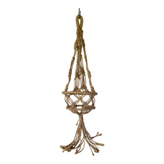 Vintage Boho Macramé Plant Hanger in Natural Fiber — Large Hanging Planter, 1970s For Sale