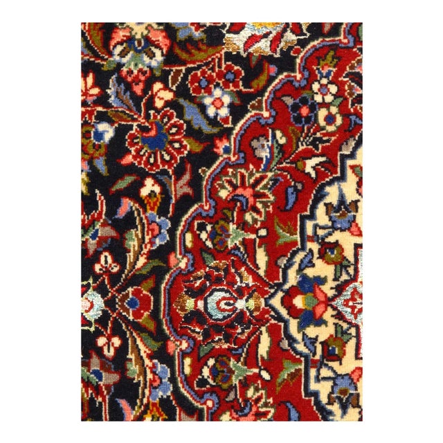 Traditional 1980s Vintage Navy Blue Hand Knotted Persian Silk & Wool Kashan Rug 4'7'' X 7'1'' For Sale - Image 3 of 5