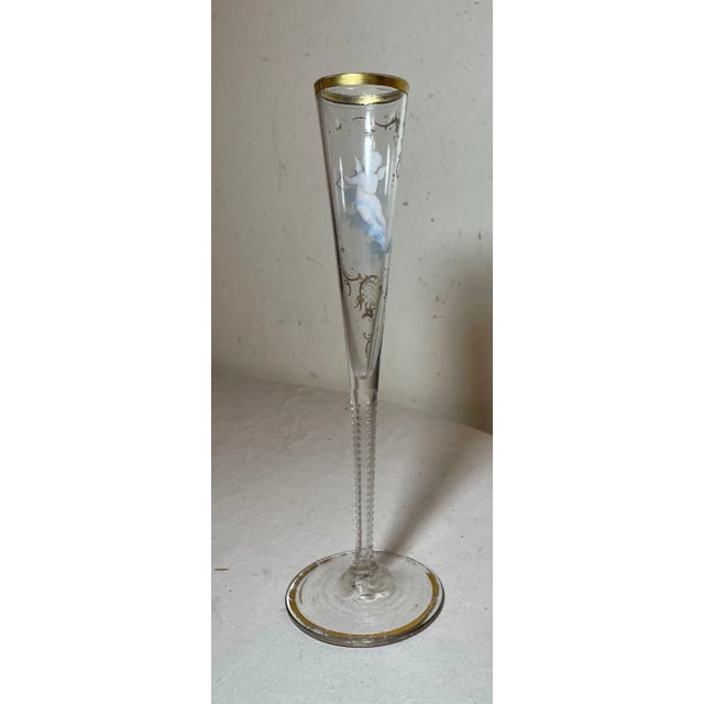 Antique Handmade Gold Gilded Enameled Glass Crystal Cherub Putti French Bud Vase For Sale In New York - Image 6 of 13