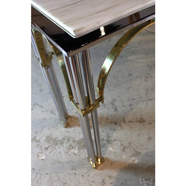 1970s Hollywood Regency Chrome, Brass and Marble Console Table For Sale - Image 4 of 6