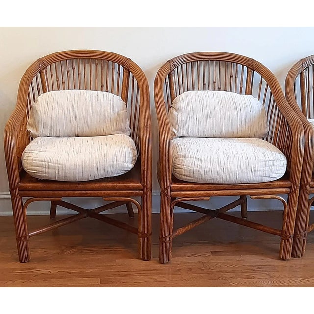 Mid-Century Modern Matching Chinoiserie Bamboo Rattan Cane Club Chairs Set 4 For Sale - Image 3 of 13