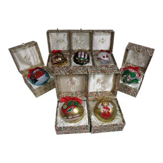 Hand Crafted Christmas Glass Ornaments Made in Italy for Lord & Taylor Department Store New York, Set of 7 For Sale