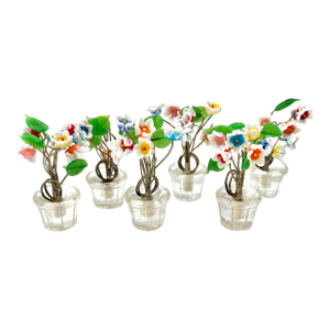 Czech Glass Flower Place Card Holders – Miniature Bouquets, Set of 6