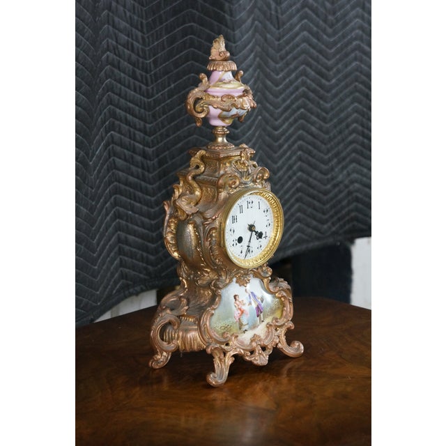 Antique French Louis XV Rococo Sèvres Style Hand Painted Porcelain Mantel Clock For Sale - Image 17 of 18