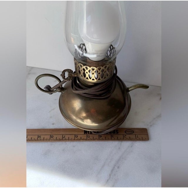 Vintage Early American Electric Brass Gas Oil Lamp Genie Lamp For Sale - Image 10 of 11