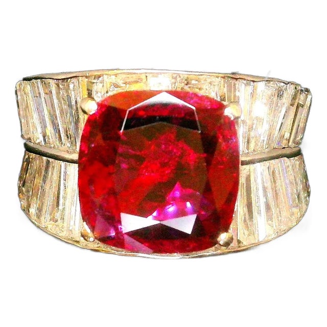 4.21 Carat Thai Ruby Diamond Platinum Ring, Gia Certified, Size 7.5 For Sale