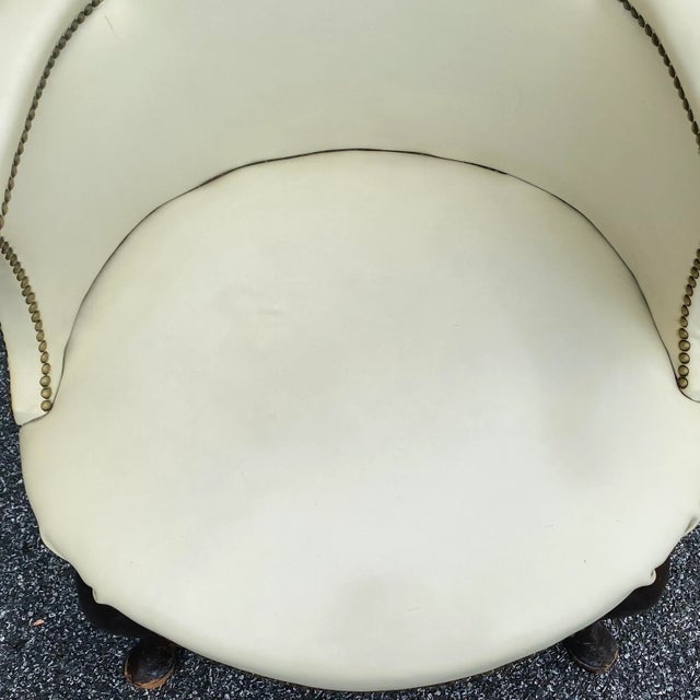 Wood Antique Mahogany & Nailhead Ivory Leather Armchair For Sale - Image 7 of 13