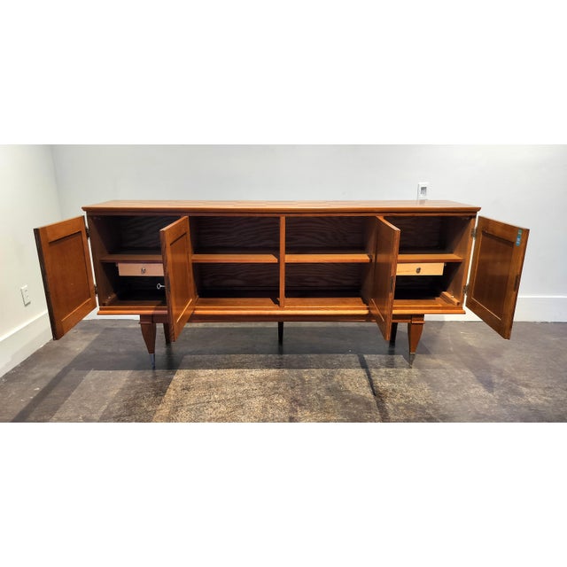 1960s Mid Century Modern French Oak Sideboard With 4 Carved Doors 1960s For Sale - Image 5 of 11