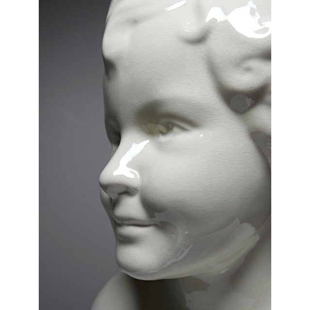 Cream Large Art Deco Faience Bust from Sarreguemines, 20th Century For Sale - Image 8 of 17