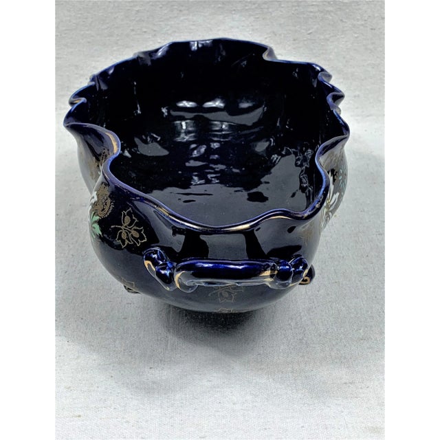 Art Nouveau Vintage Cobalt Blue Floral Cachepot For Sale - Image 3 of 10