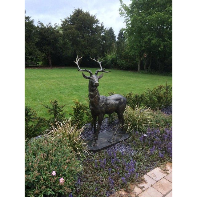 Metal Cast Iron Stag Garden and Gate Pier Sculptures in Bronze, Set of 2 For Sale - Image 7 of 8