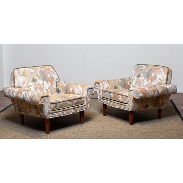 Set of Low Back Lounge Chairs in Floral Jacquard Fabric, Denmark, 1970s For Sale - Image 13 of 13