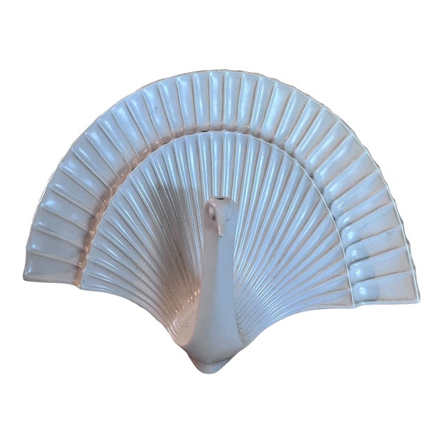 Retired Jonathan Adler White Ceramic Peacock Vase Sculpture For Sale