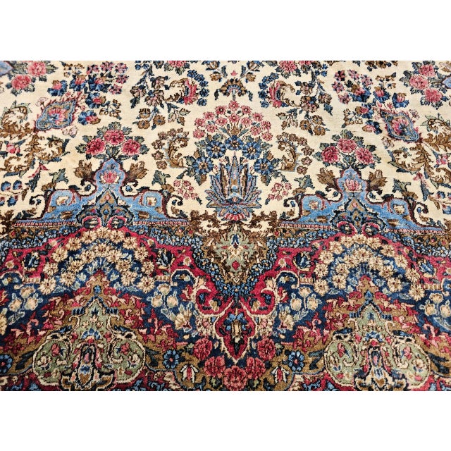 Vintage Persian Kerman Rug, Hand-Knotted Wool, Allover Floral Pattern, Ivory & Blue, 9x12 For Sale - Image 16 of 17