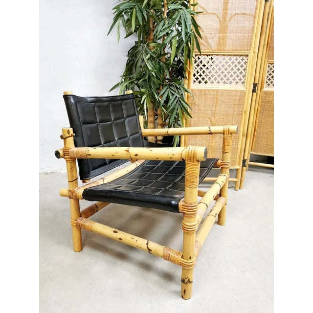 Black Mid-Century Bamboo Safari Armchairs & Coffee Table, Set of 3 For Sale - Image 8 of 14