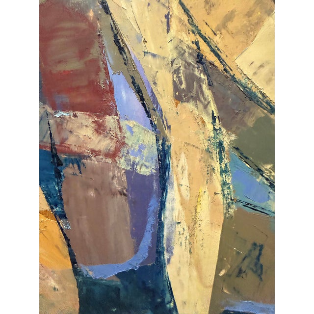 Cornflower Blue Mid-Century Cubist Abstract Female Nudes Oil Painting by André Poirson For Sale - Image 8 of 11