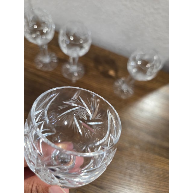Vintage American Brilliant Style Cut Crystal Cordial Glass With Starburst Base & Hexagonal Stem - Set of 4 For Sale - Image 9 of 11