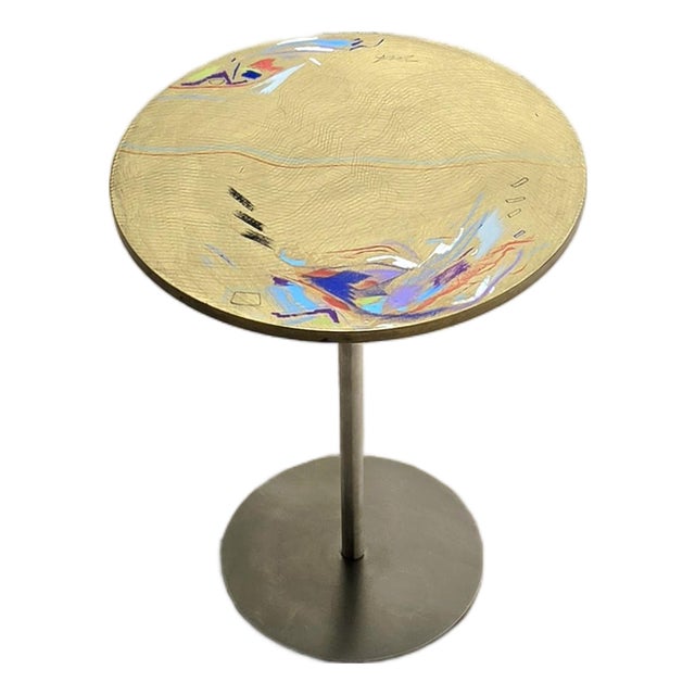 Carlo Malnati Post-Modern Italian Gold Painterly Side Drink Table 80s 90s For Sale