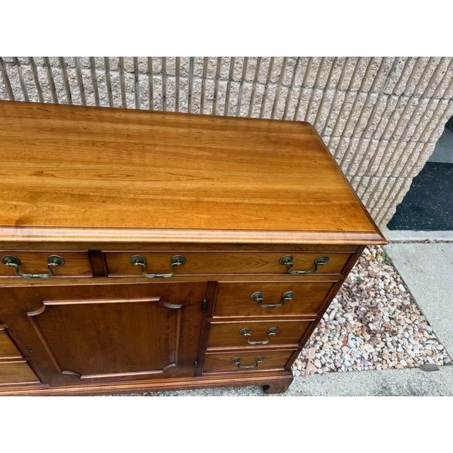Brown Vintage Leopold Stickley Furniture Georgian Solid Cherry Double Dresser Cabinet or Sideboard For Sale - Image 8 of 12