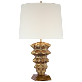 Thomas O'Brien by Visual Comfort Signature Luxor Large Table Lamp in Museum Brass with Linen Shade For Sale