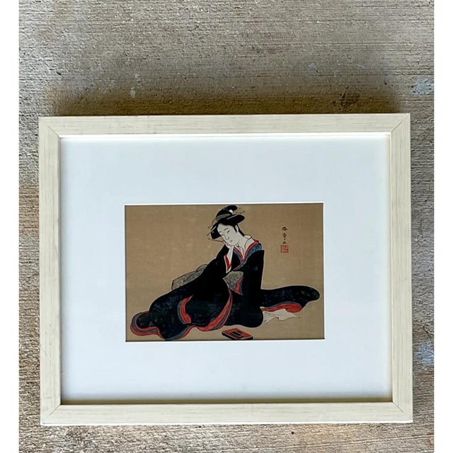 Beige Vintage Japanese Woodblock Print For Sale - Image 8 of 12