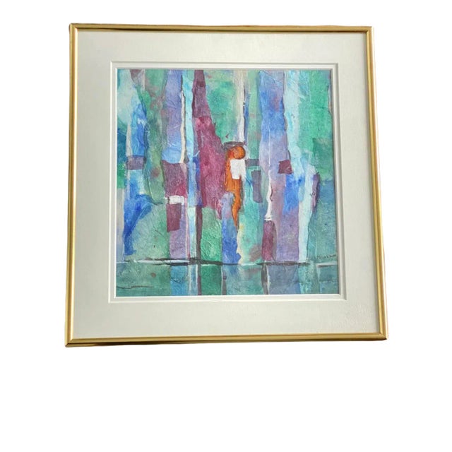 1980s “Vertical Abstract” Watercolor Painting by Marilyn Miles Weiss, Framed For Sale