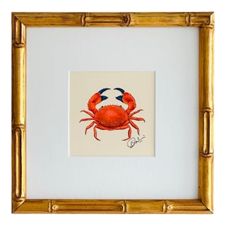 Hand-Painted Orange Crab Painting For Sale