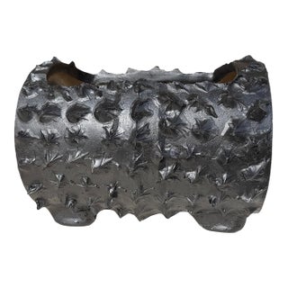 Mid 20th Century Black Brutalist Faux Bois Concrete Log Planter With Sculptural Bark Texture For Sale