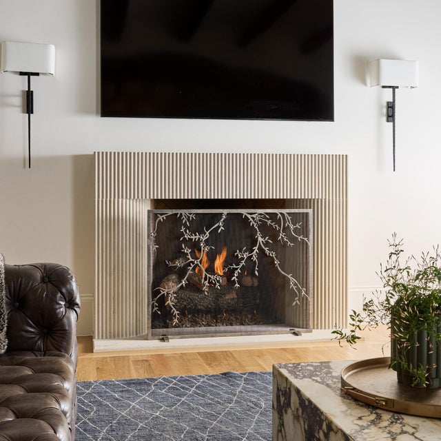 Gold Brilliant Gold Plum Blossom Fireplace Screen Iron For Sale - Image 8 of 12