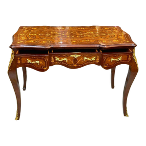 French Style Console Table / Desk – Brown Finish With Gold Leaf