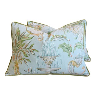 French Nautical Coastal Seashells & Water Fountains Feather/Down Pillows 22" X 16" - Set of Two For Sale