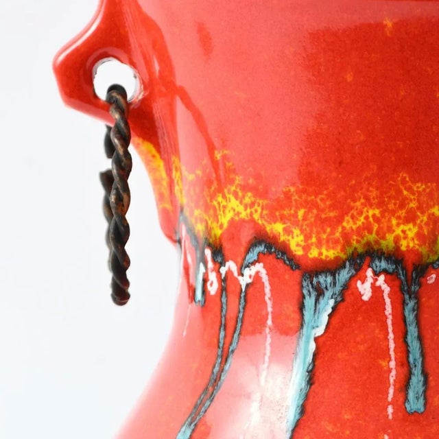 Metal Italian Red Ceramic Vase from Bertoncello, 1970s For Sale - Image 7 of 11