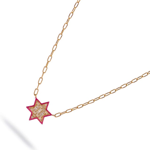 Early 21st Century Divine Star of David Red Enamel Gold Necklace For Sale - Image 5 of 7