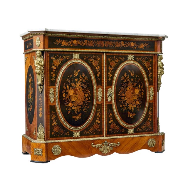 19th Century Louis XVI Ormolu-Mounted Marquetry Side Cabinet, 1880 For Sale - Image 14 of 14