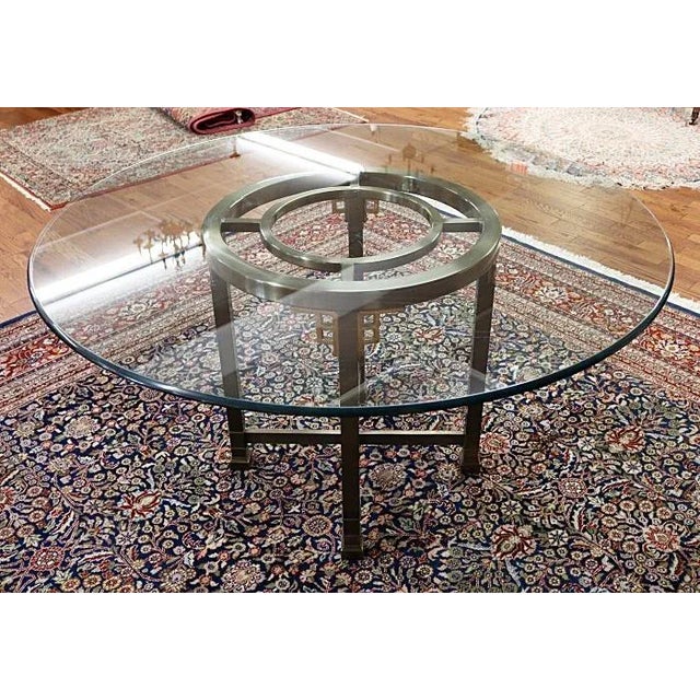 ​Brass & Chrome & Glass Mastercraft MCM Round Dining Center Table Greek Key Style Dimensions : 54" Round X 29" Tall This...