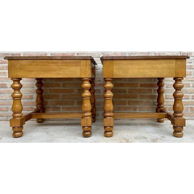 Brown Vintage Spanish Nightstands with Drawer and Bronze Hardware, Set of 2 For Sale - Image 8 of 9