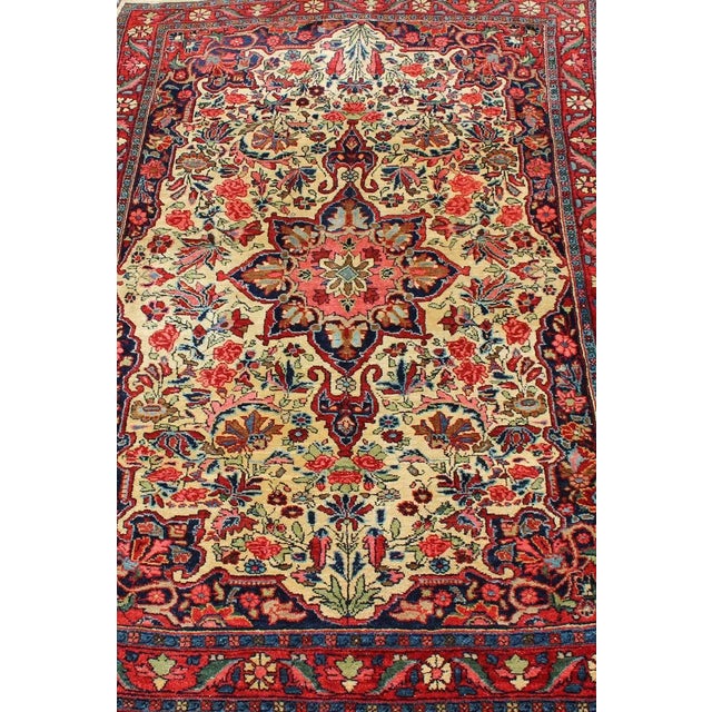 Antique Persian Medallion Bidjar Colorful Rug in Ivory, Navy Blue and Red 3'4 X 5'0 For Sale In Atlanta - Image 6 of 13