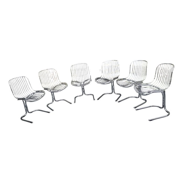 Space Age Radiofreccia Chrome Dining Chairs by Gastone Rinaldi for Rima, 1970s, Set of 6 For Sale