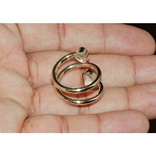 Authentic Chopard Happy Hearts Double Wrap Twist Ring in 18k Rose Gold With Mother of Pearl & Floating Diamond, Size 6.5 For Sale - Image 11 of 16