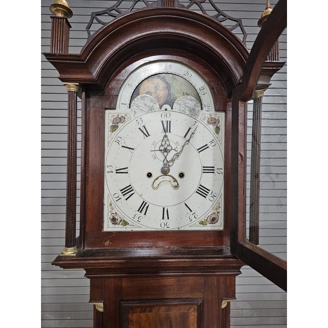 Early 19th Century Antique Early 19 C New England Roxbury Style Tall Case Clock Wilson Dial For Sale - Image 5 of 15