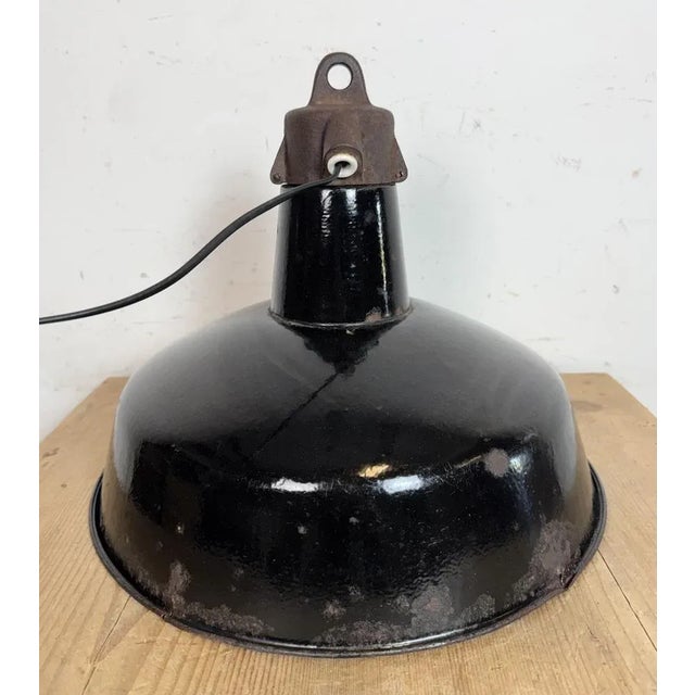 Industrial Black Enamel Factory Lamp with Cast Iron Top from Elektrosvit, 1950s For Sale - Image 18 of 18