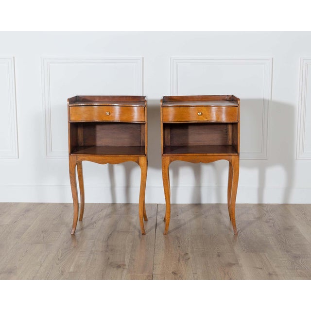 Wood Mid-20th Century Pair of Louis XV Style Cherry Bedside Tables with Drawer and Niche For Sale - Image 7 of 14